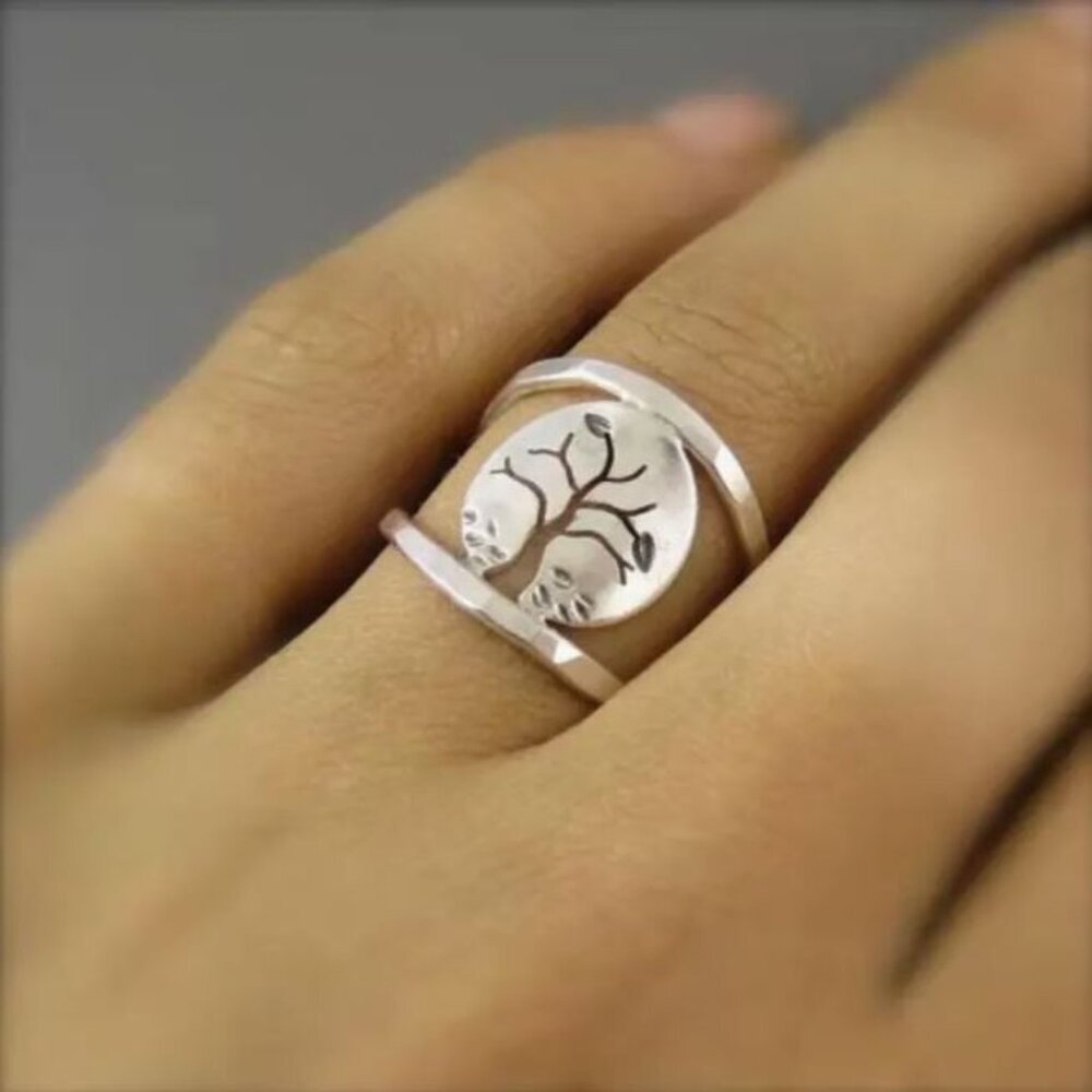 NEW Silver Plated Tree of Life Cut-Out Statement Ring Size 6